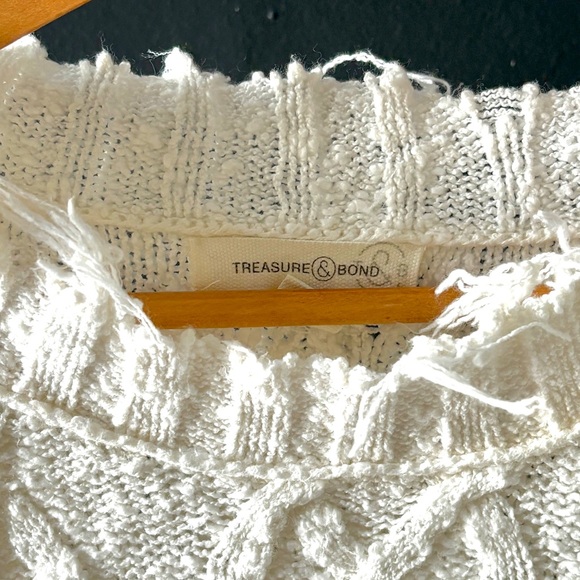 White Distressed Long-sleeve Cable Knit Sweater - Picture 2 of 3